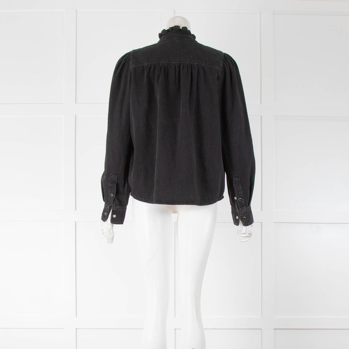 ba&sh Black Denim Shirt With Frill Collar