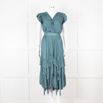 Ulla Johsnon Teal Silk Feel Sleeveless Dress With Loose Belt