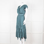 Ulla Johsnon Teal Silk Feel Sleeveless Dress With Loose Belt