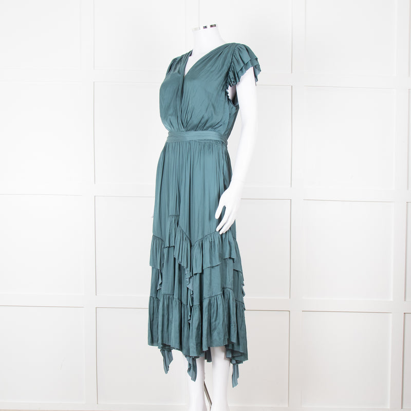 Ulla Johsnon Teal Silk Feel Sleeveless Dress With Loose Belt