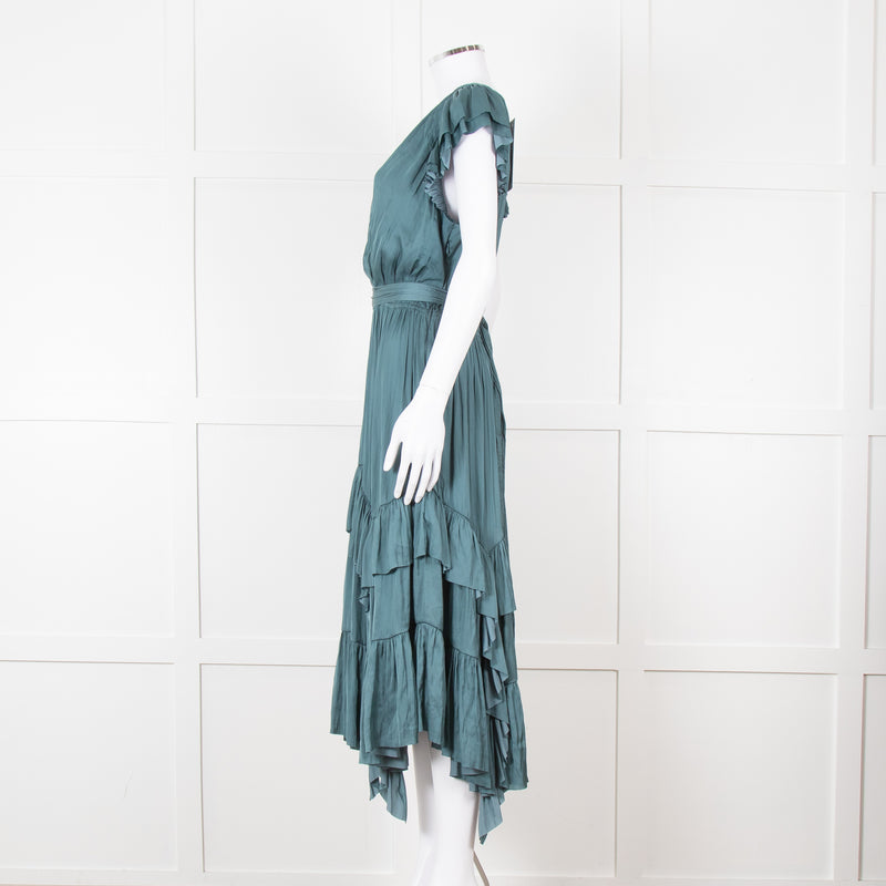 Ulla Johsnon Teal Silk Feel Sleeveless Dress With Loose Belt