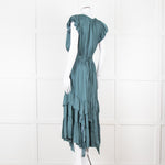 Ulla Johsnon Teal Silk Feel Sleeveless Dress With Loose Belt