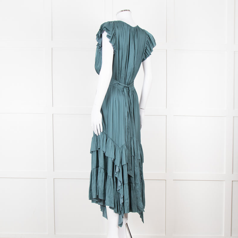 Ulla Johsnon Teal Silk Feel Sleeveless Dress With Loose Belt