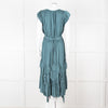 Ulla Johsnon Teal Silk Feel Sleeveless Dress With Loose Belt