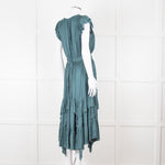 Ulla Johsnon Teal Silk Feel Sleeveless Dress With Loose Belt
