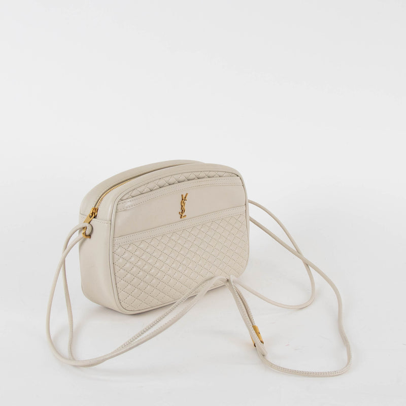 Saint Laurent Off White Quilted Victoire Crossbody Bag