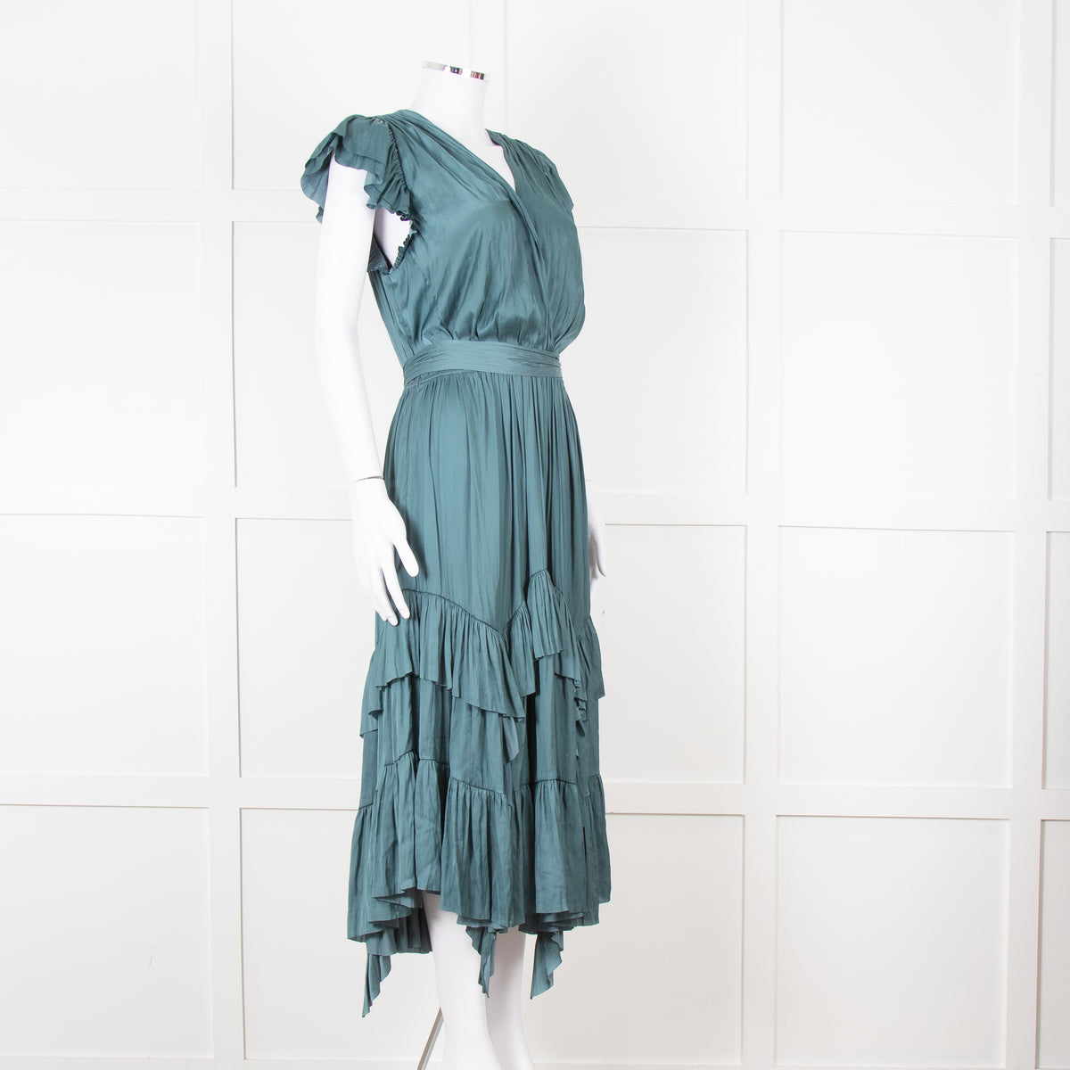 Ulla Johsnon Teal Silk Feel Sleeveless Dress With Loose Belt