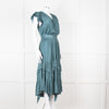 Ulla Johsnon Teal Silk Feel Sleeveless Dress With Loose Belt