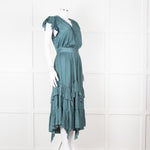 Ulla Johsnon Teal Silk Feel Sleeveless Dress With Loose Belt