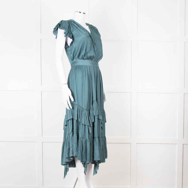 Ulla Johsnon Teal Silk Feel Sleeveless Dress With Loose Belt