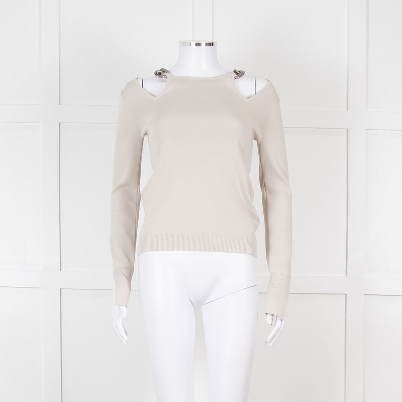 Patrizia Pepe Grey Jumper With Shoulder Chain Detail