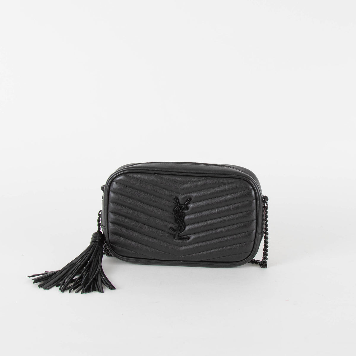 Saint Laurent Black Chevron Mini Lou Camera Bag