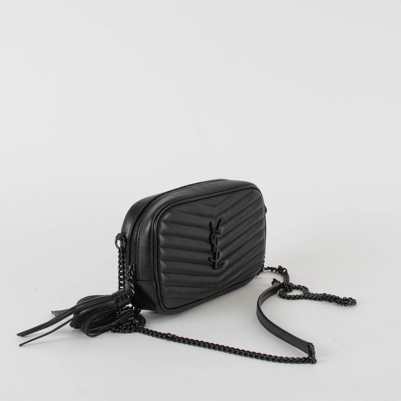 Saint Laurent Black Chevron Mini Lou Camera Bag