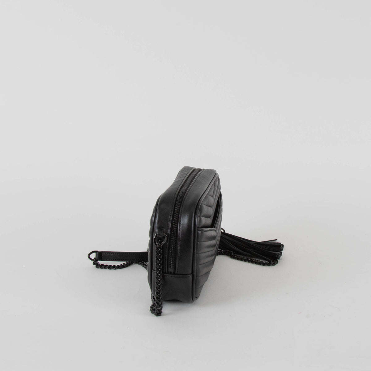 Saint Laurent Black Chevron Mini Lou Camera Bag