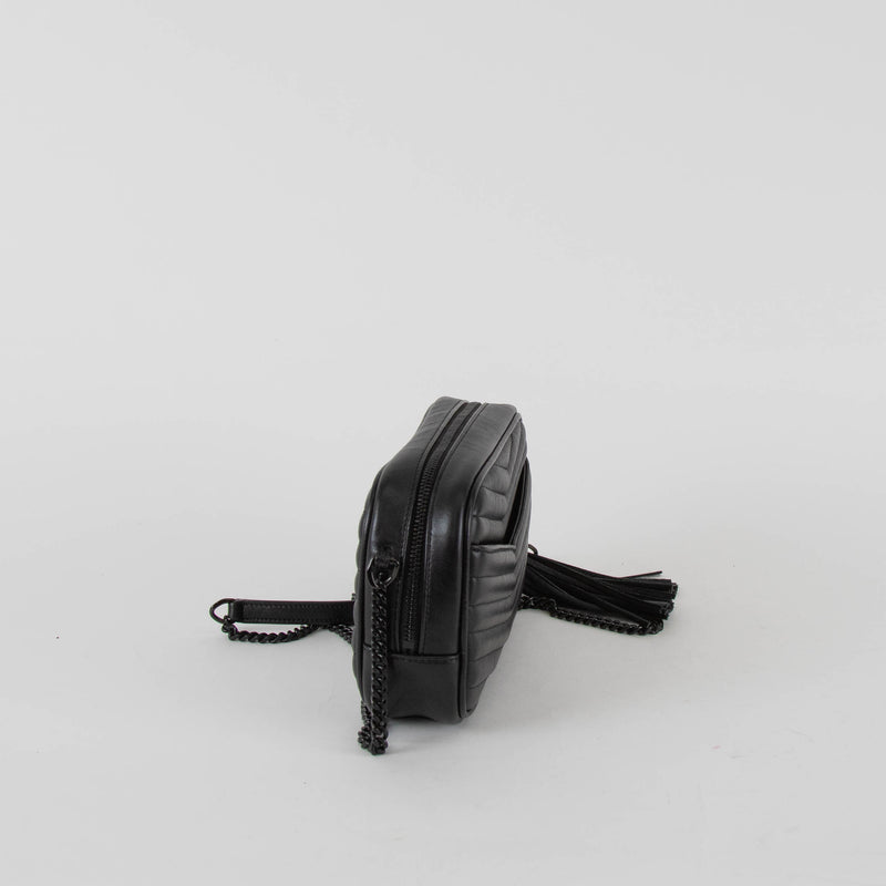 Saint Laurent Black Chevron Mini Lou Camera Bag