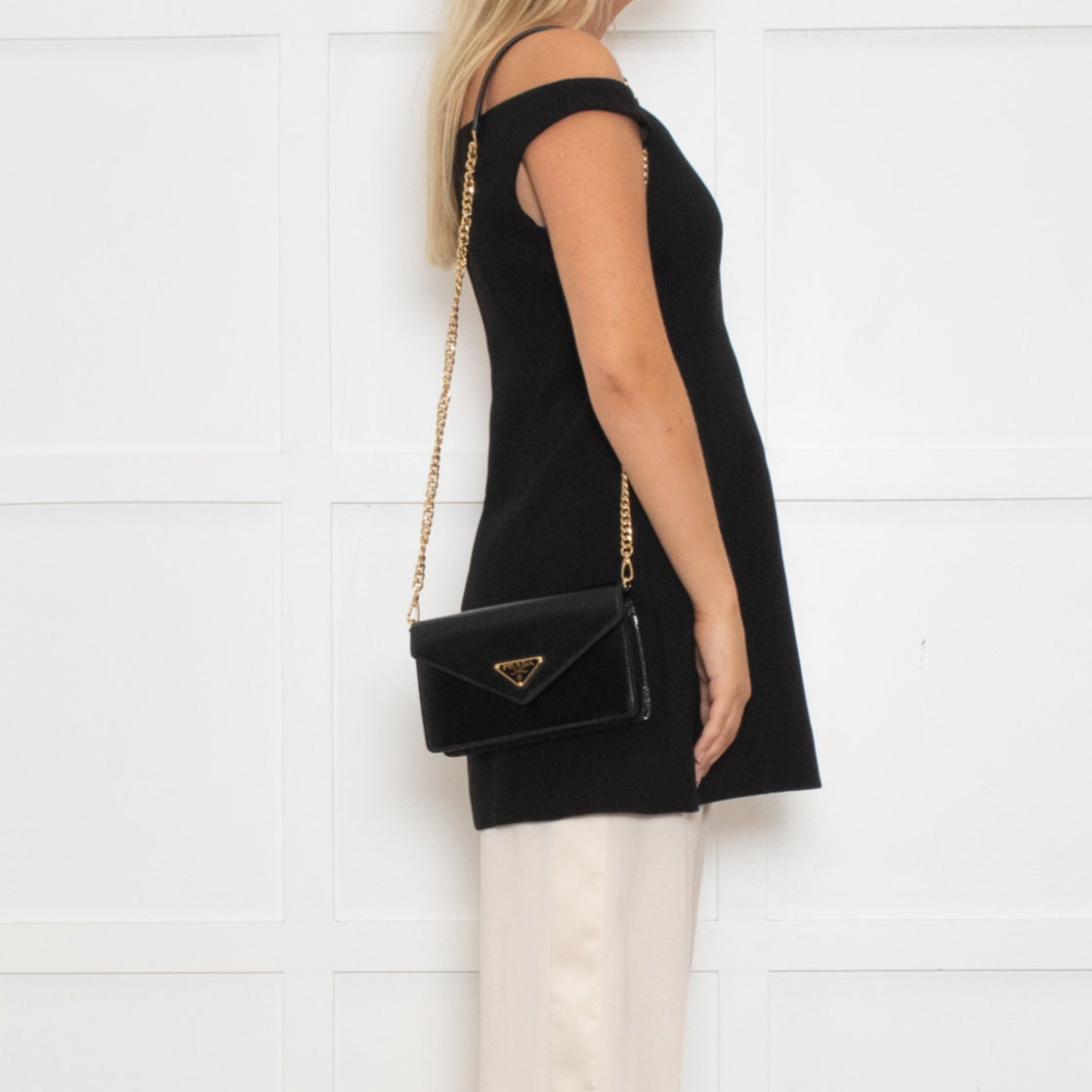 Prada Black Vitello Move Mini Chain Crossbody