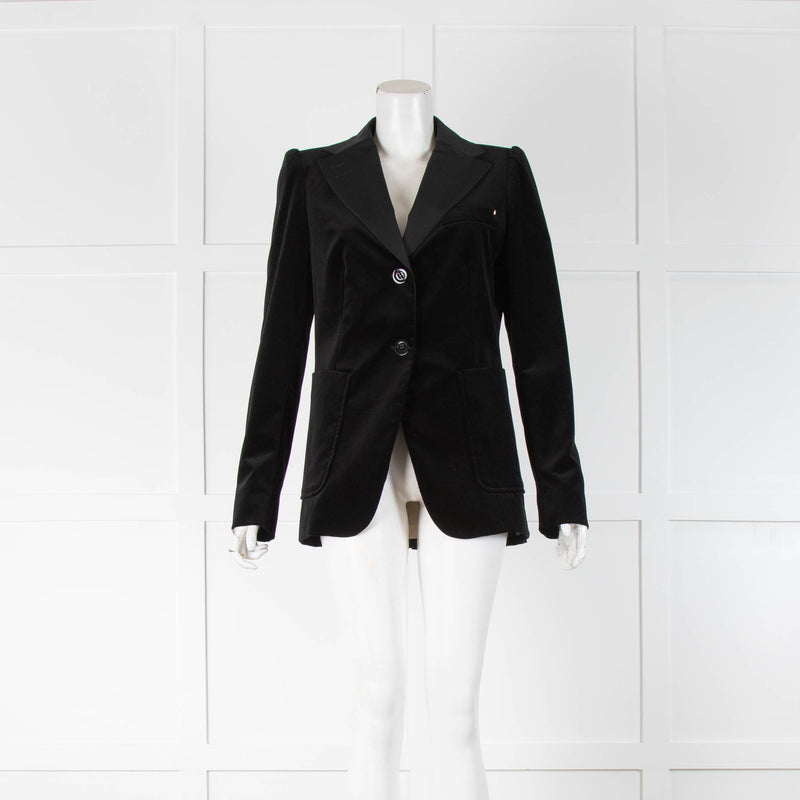 Sportmax Black Velvet Blazer Silk Collar – Phoenix Style