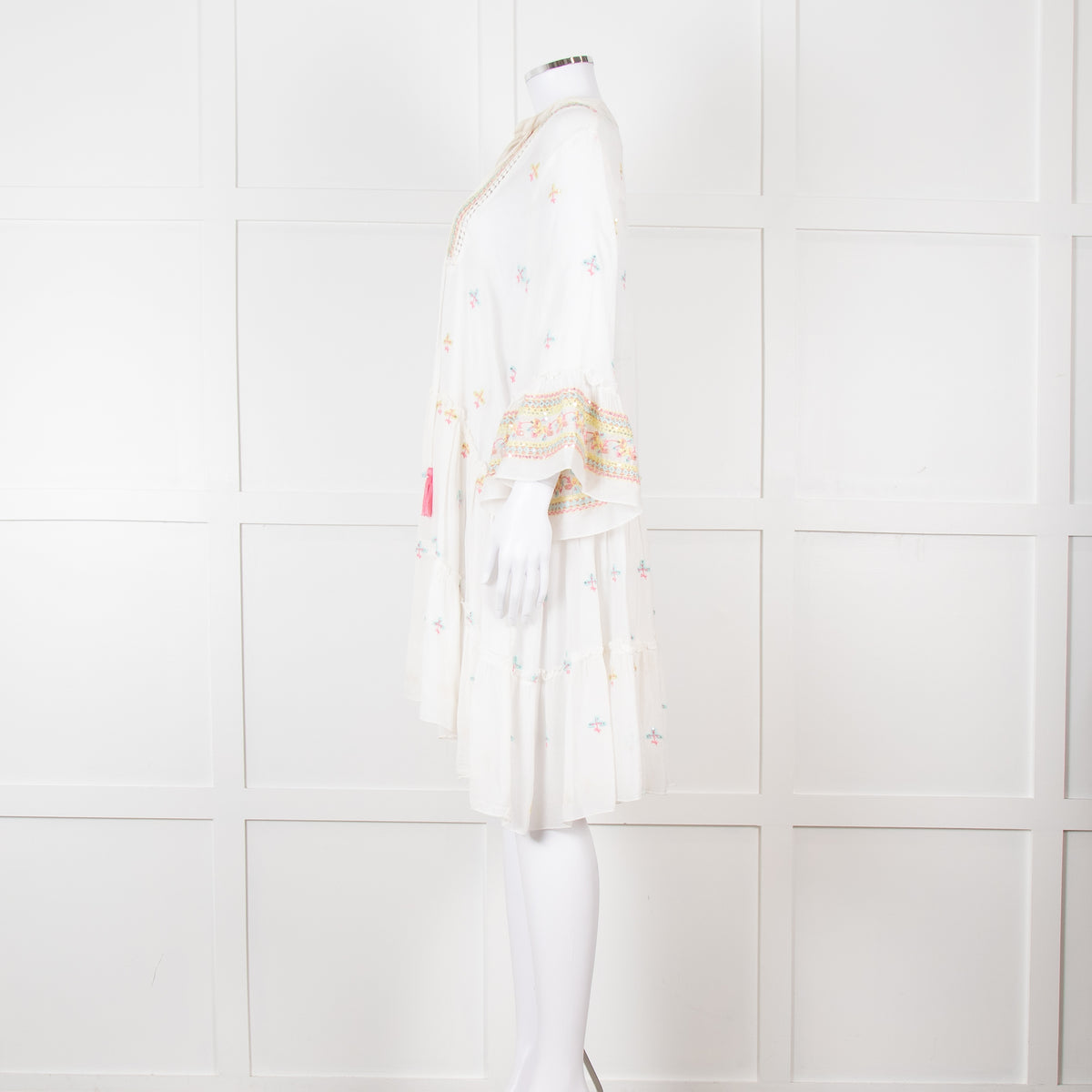 Miss June White Beach Dress with Pastel Embroidery