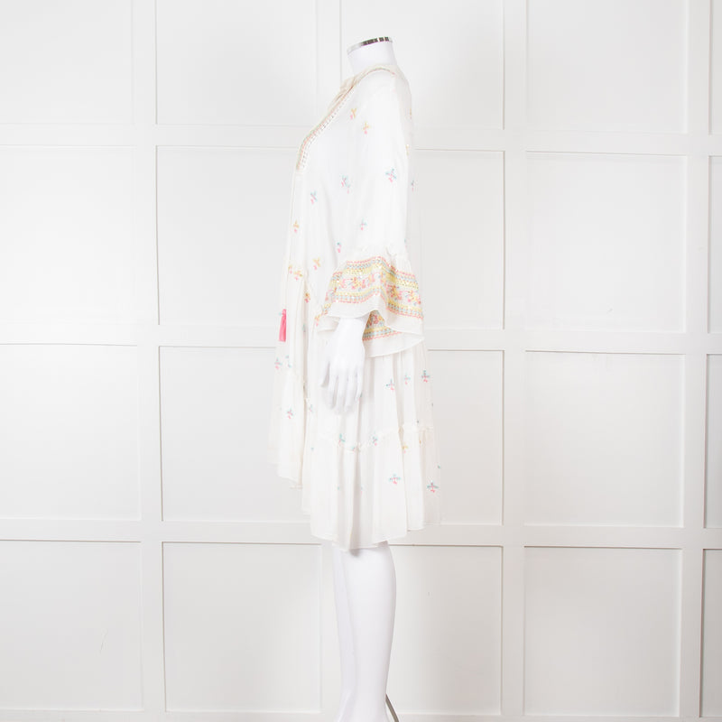 Miss June White Beach Dress with Pastel Embroidery