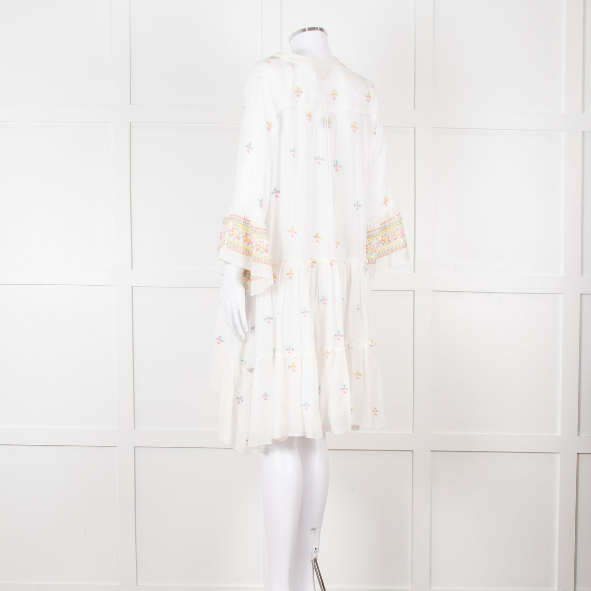 Miss June White Beach Dress with Pastel Embroidery