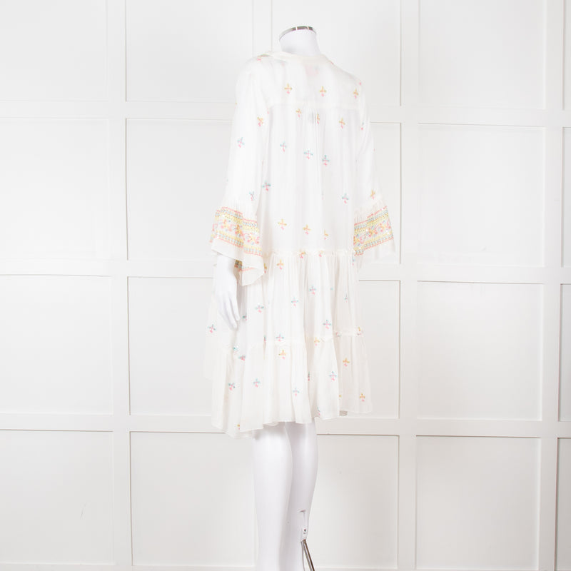 Miss June White Beach Dress with Pastel Embroidery