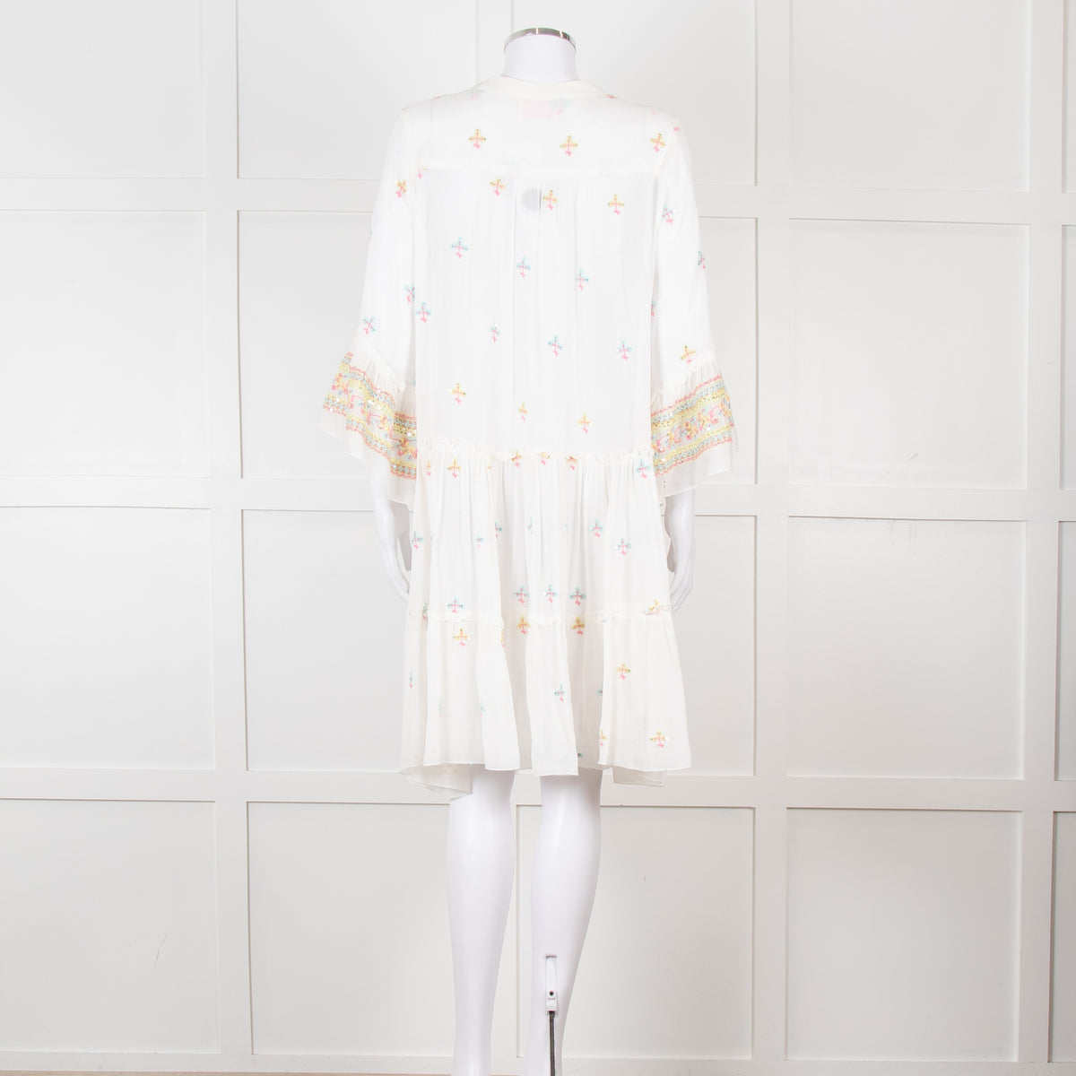 Miss June White Beach Dress with Pastel Embroidery