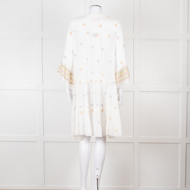 Miss June White Beach Dress with Pastel Embroidery