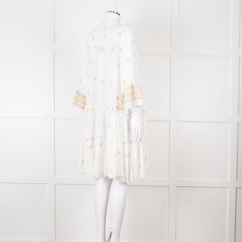 Miss June White Beach Dress with Pastel Embroidery