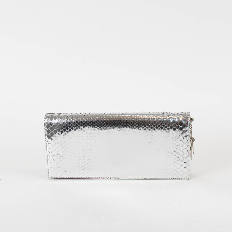 Christian Dior Silver Snakeskin Clutch Bag