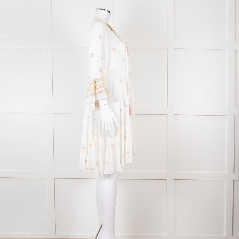 Miss June White Beach Dress with Pastel Embroidery