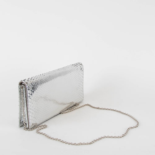 Christian Dior Silver Snakeskin Clutch Bag