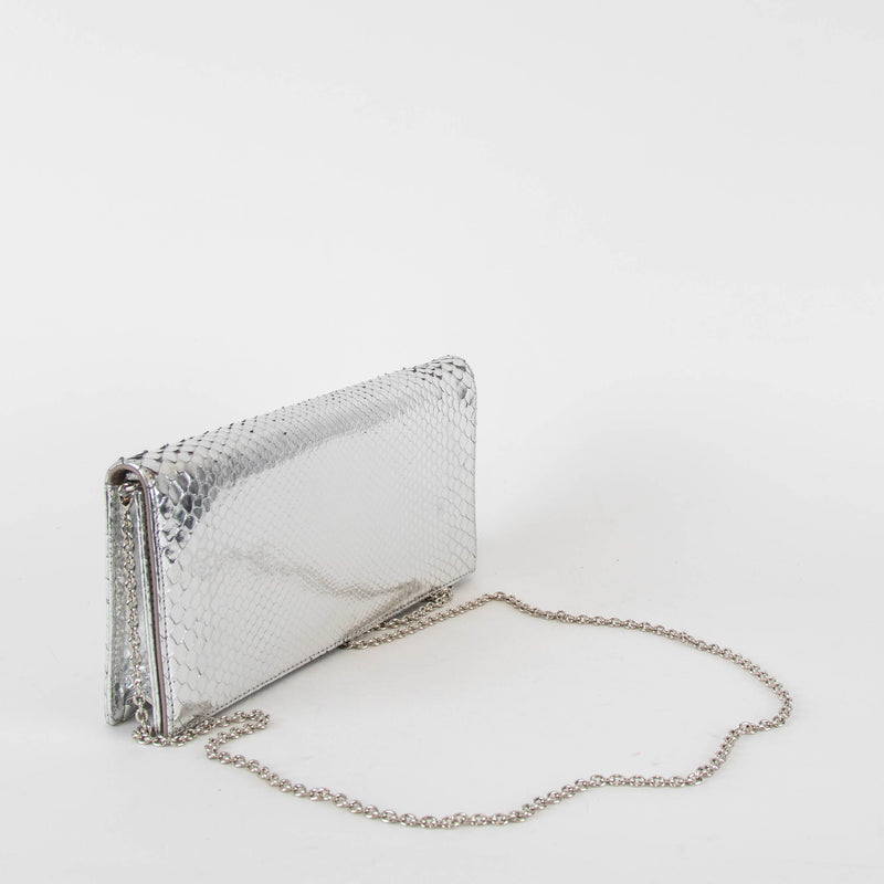 Christian Dior Silver Snakeskin Clutch Bag