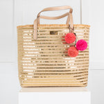 Kate Spade Sequin Raffia Bag with Coloured Pom Pom