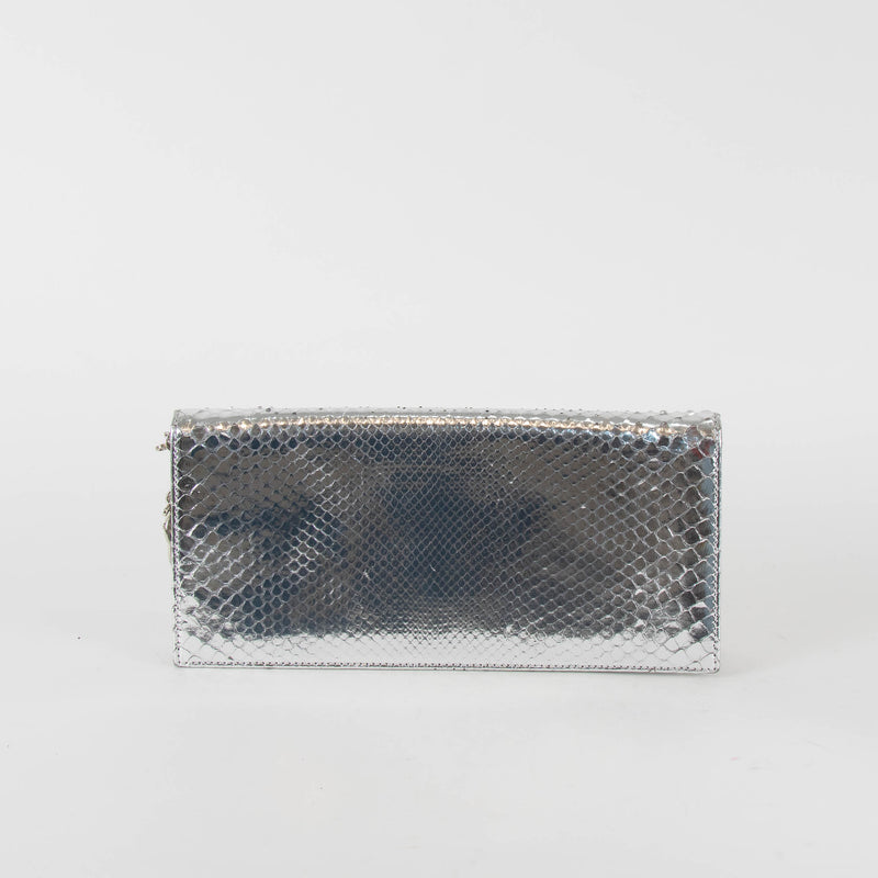 Christian Dior Silver Snakeskin Clutch Bag