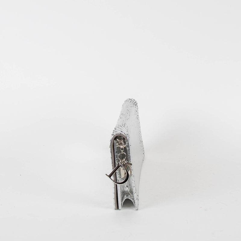 Christian Dior Silver Snakeskin Clutch Bag