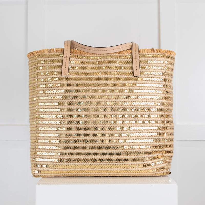 Kate Spade Sequin Raffia Bag with Coloured Pom Pom