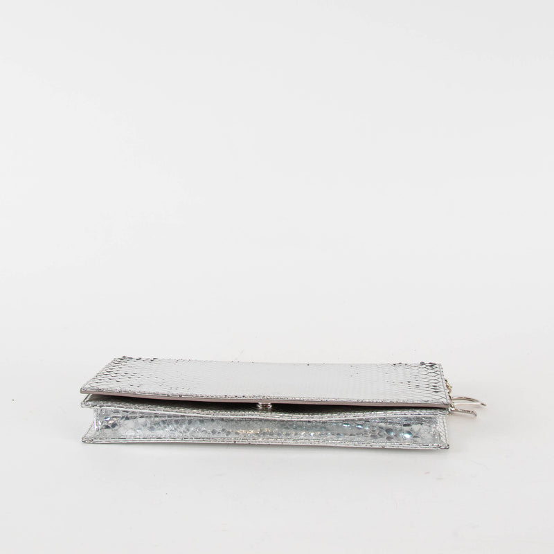 Christian Dior Silver Snakeskin Clutch Bag
