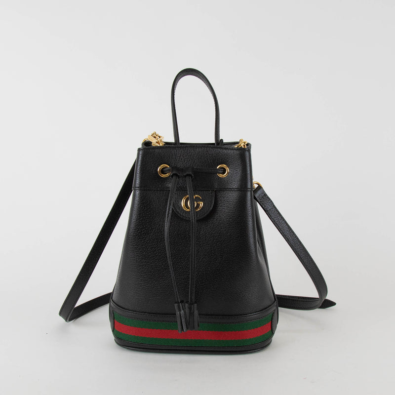 Gucci Black Leather Ophidia Small Bucket Bag
