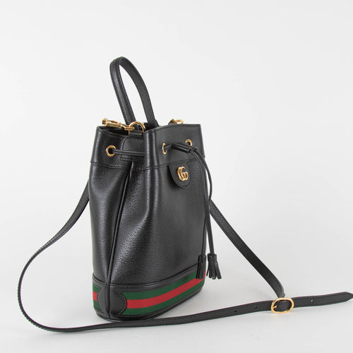 Gucci Black Leather Ophidia Small Bucket Bag