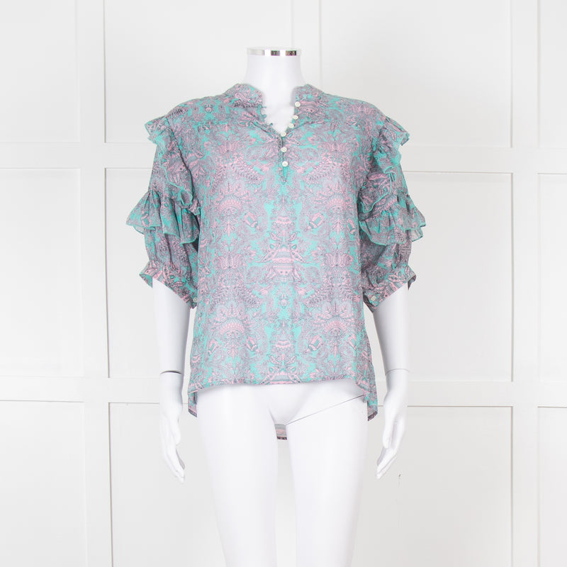 Paul & Joe Sister Turqouise and Pink Paisley Floral Shirt