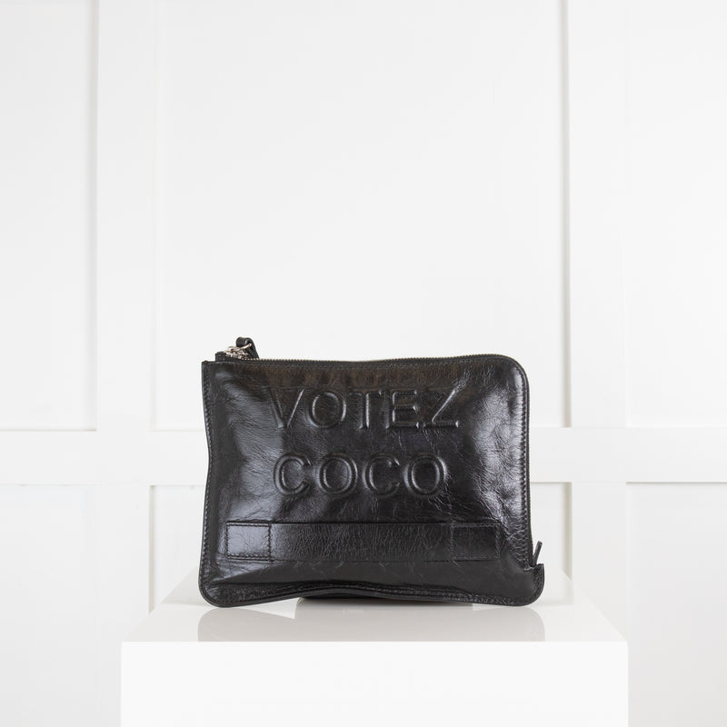 Chanel Black Aged Calfskin Votez Coco Clutch Bag