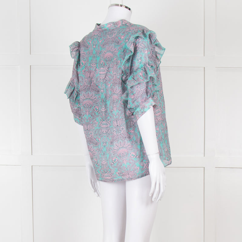 Paul & Joe Sister Turqouise and Pink Paisley Floral Shirt
