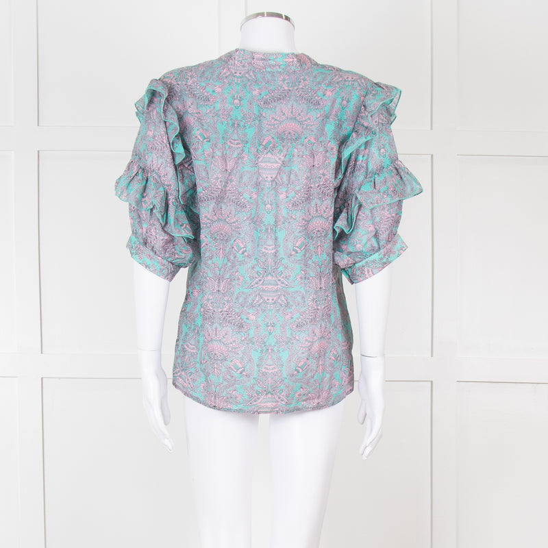 Paul & Joe Sister Turqouise and Pink Paisley Floral Shirt