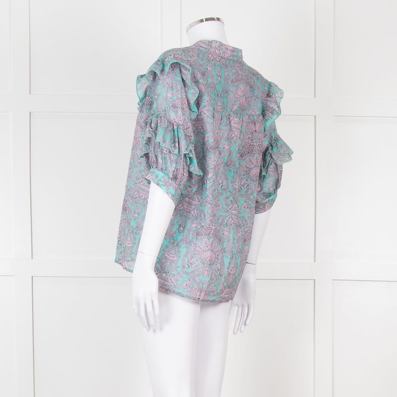 Paul & Joe Sister Turqouise and Pink Paisley Floral Shirt