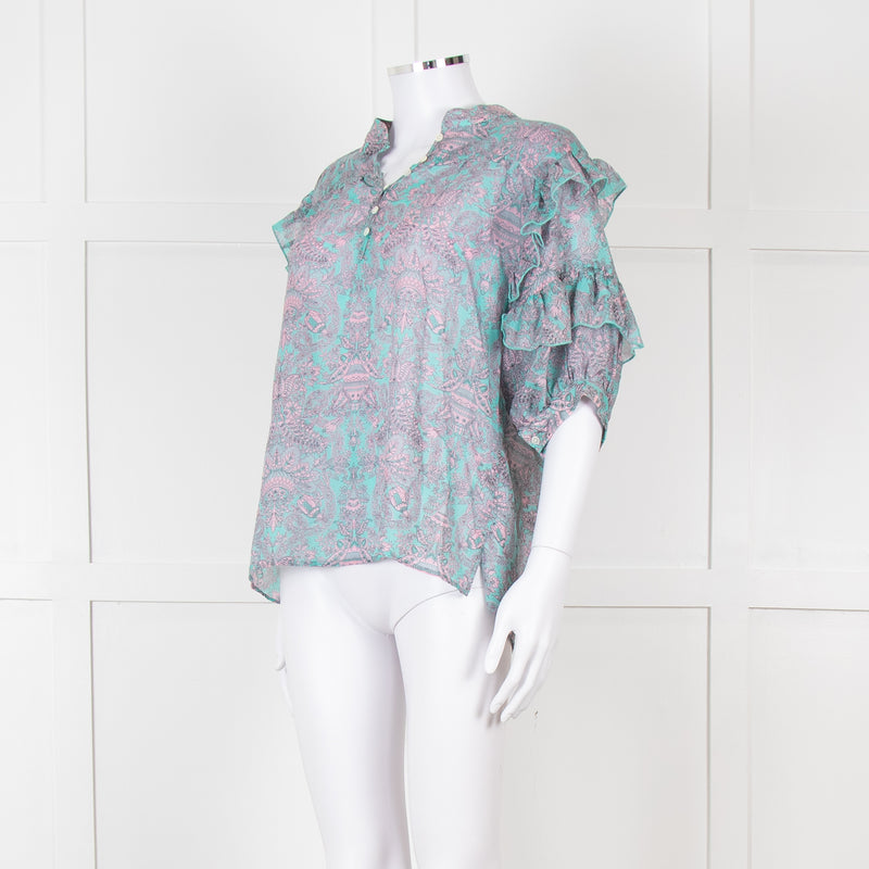 Paul & Joe Sister Turqouise and Pink Paisley Floral Shirt