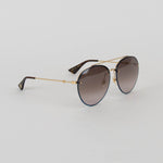 Gucci Gold Blue Glitter Trim Aviator Sunglasses