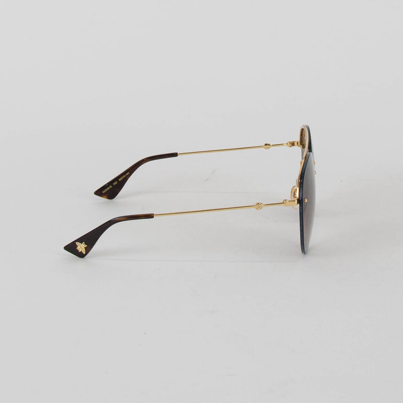 Gucci Gold Blue Glitter Trim Aviator Sunglasses