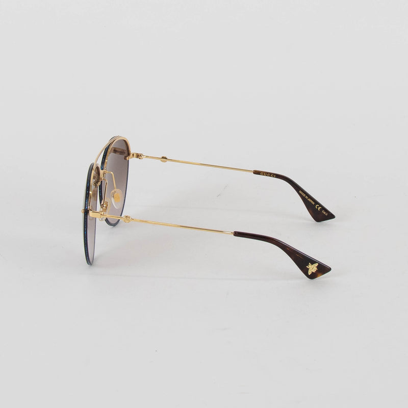 Gucci Gold Blue Glitter Trim Aviator Sunglasses