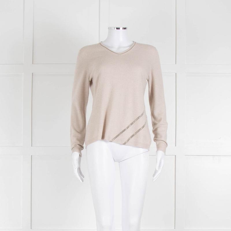 Fabiana Filippi Beige Cashmere Mix Jumper With Silver Bead Detail