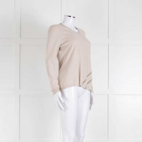 Fabiana Filippi Beige Cashmere Mix Jumper With Silver Bead Detail